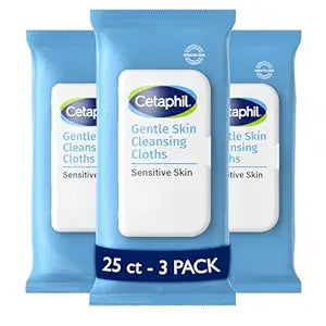 Cetaphil Face and Body Wipes, Gentle Skin Cleansing Cloths, 25 Count (Pack of 3)