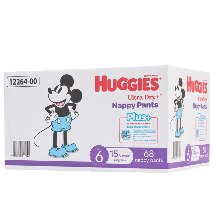 Huggies Boys' Ultra Dry Nappy Pants Plus Size 6, 68 Piece