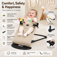 Foldable Baby Bouncer Rocker Chair – Organic Cotton Fabric, 3‑Position Adjustable Seat, Iron Frame, with Toy Bar & 3‑Point Safety Belt – Portable Infant Seat for Newborns 0–12 Months, Max 20KG Load