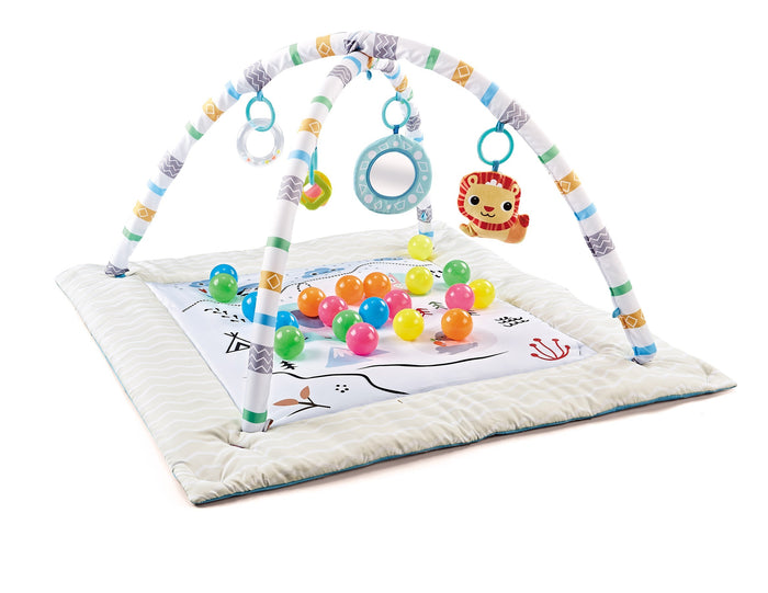 Baby Glide 2-in-1 Baby Play Gym & Ball Pit Activity Mat – Foldable Tummy Time Play Mat with 20 Ocean Balls, Hanging Toys, Soft Padded Play Mat for Newborns, Infants & Toddlers 0–3 Years