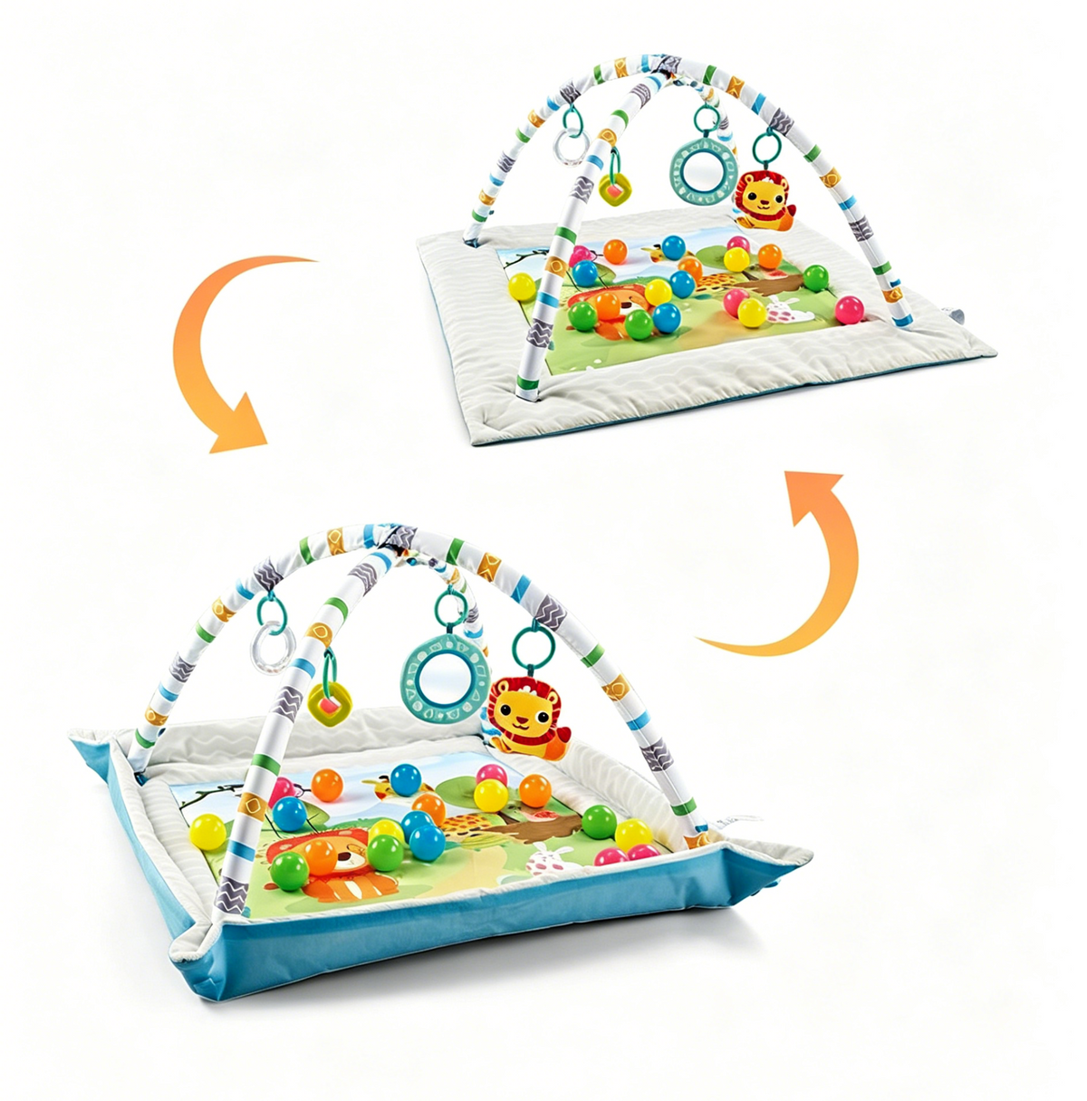 Baby Glide 2-in-1 Baby Play Gym & Ball Pit Activity Mat – Foldable Tummy Time Play Mat with 20 Ocean Balls, Hanging Toys, Soft Padded Play Mat for Newborns, Infants & Toddlers 0–3 Years