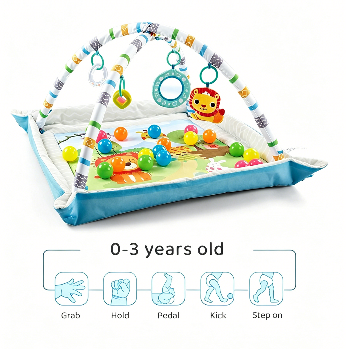 Baby Glide 2-in-1 Baby Play Gym & Ball Pit Activity Mat – Foldable Tummy Time Play Mat with 20 Ocean Balls, Hanging Toys, Soft Padded Play Mat for Newborns, Infants & Toddlers 0–3 Years