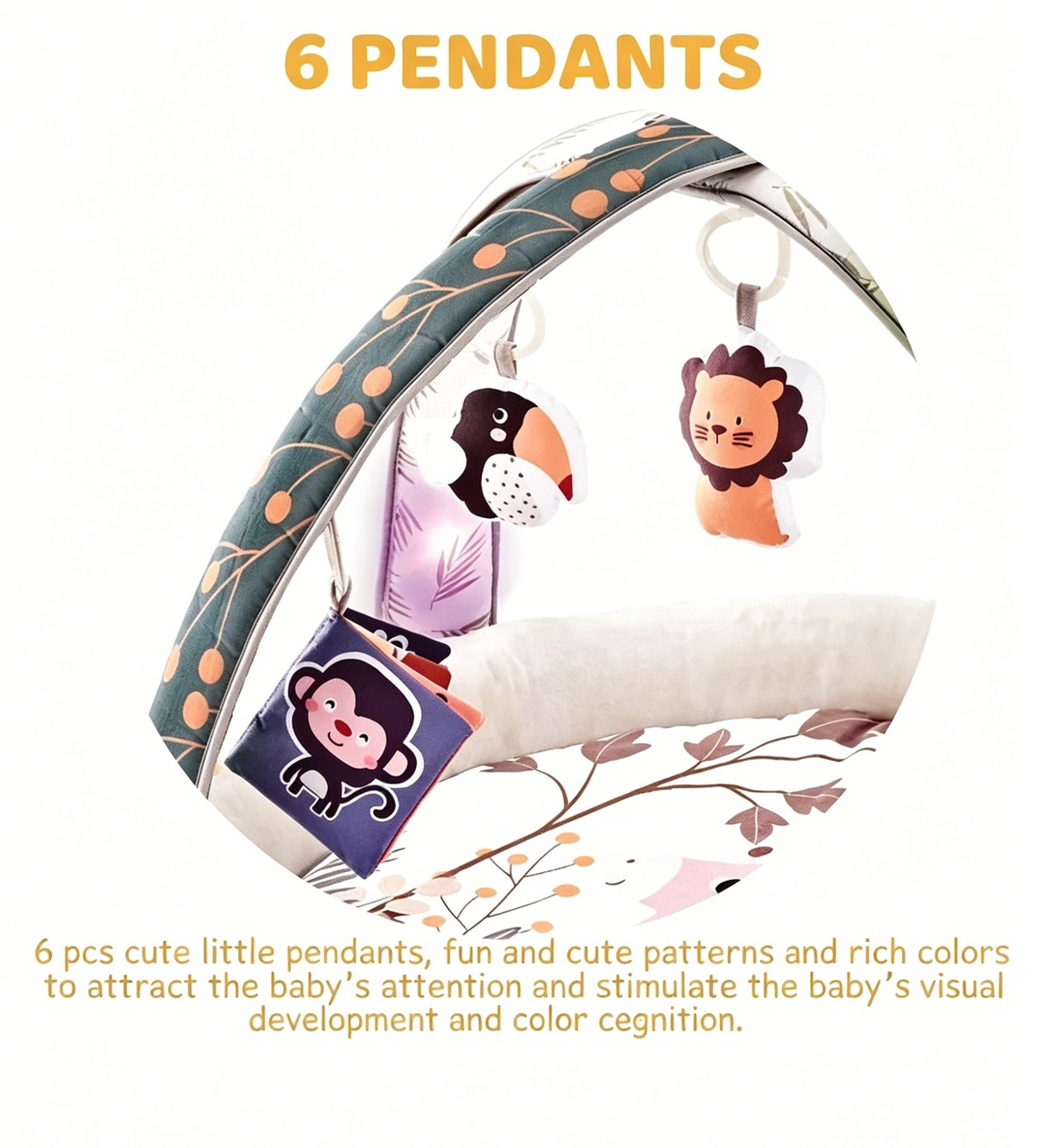 Baby Glide Baby Play Gym with Lights & Music – Soft Activity Mat with 6 Hanging Sensory Toys, Interactive Tummy Time