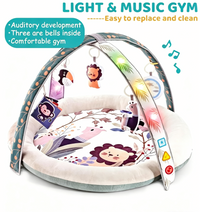 Baby Glide Baby Play Gym with Lights & Music – Soft Activity Mat with 6 Hanging Sensory Toys, Interactive Tummy Time