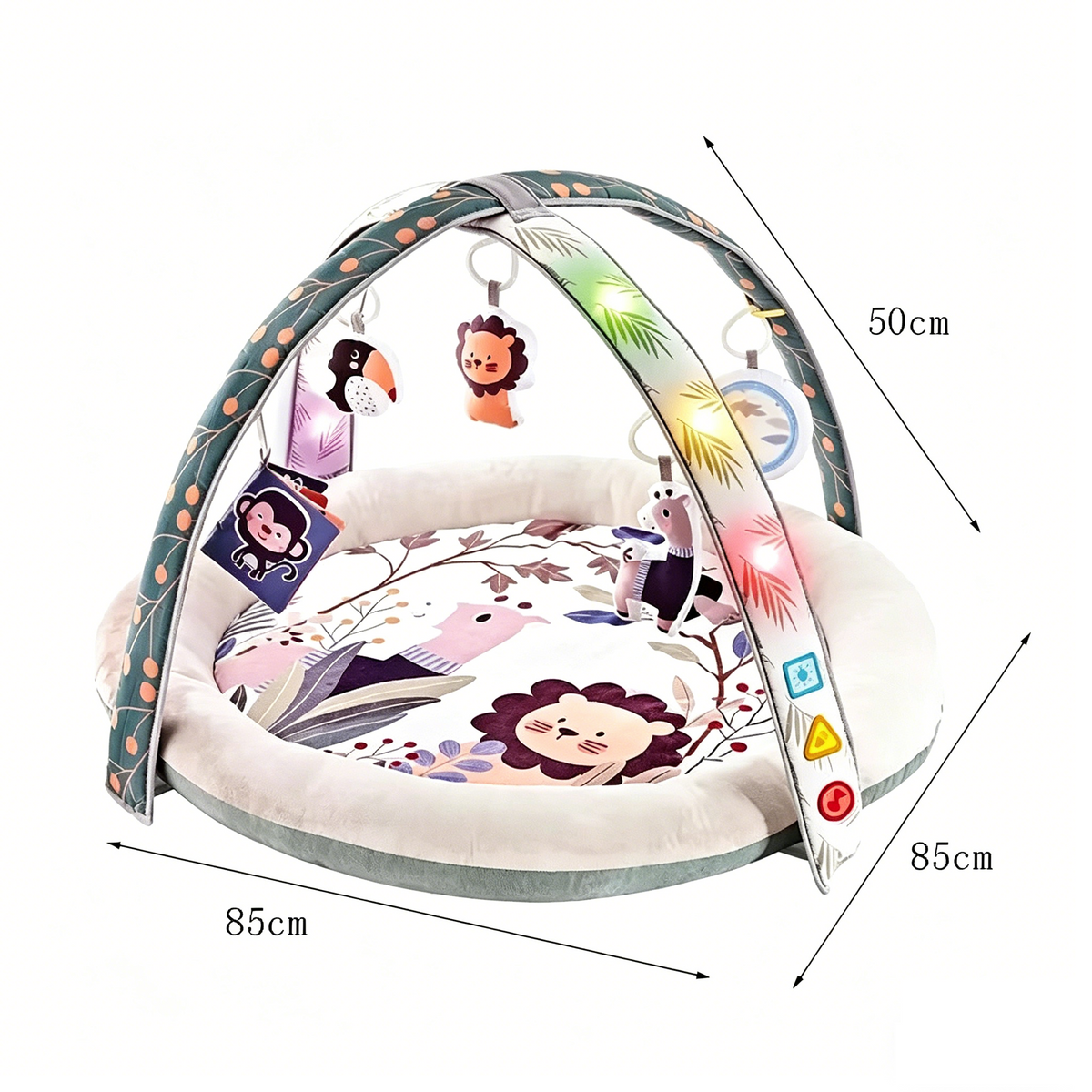 Baby Glide Baby Play Gym with Lights & Music – Soft Activity Mat with 6 Hanging Sensory Toys, Interactive Tummy Time