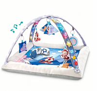 Baby Glide Baby Play Gym & Activity Mat with Music & Lights – Foldable Tummy Time Play Mat, 6 Hanging Toys, Soft Washable Cushion, Sensory Development Gym for Newborns & Infants
