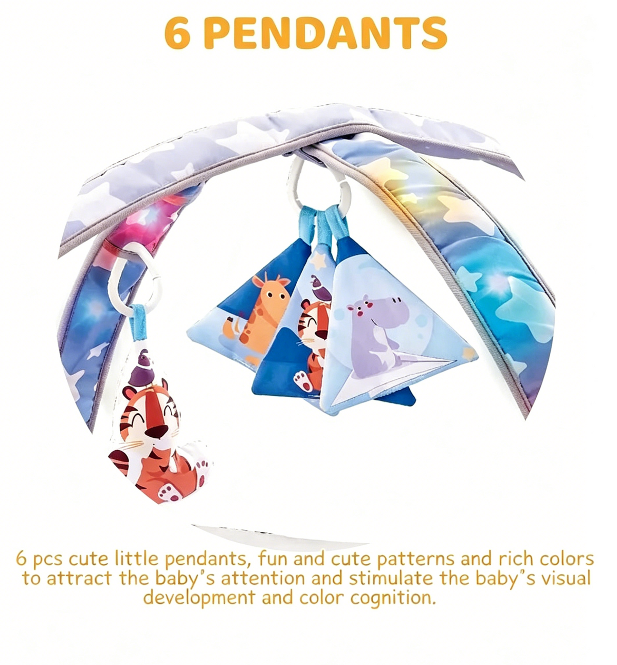 Baby Glide Baby Play Gym & Activity Mat with Music & Lights – Foldable Tummy Time Play Mat, 6 Hanging Toys, Soft Washable Cushion, Sensory Development Gym for Newborns & Infants