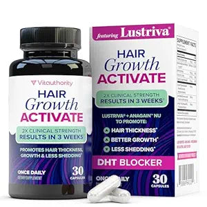 Lustriva Hair Growth Supplement for Women | Lustriva & DHT Blocker Vitamins for Thicker Fuller Locks Biotin Saw Palmetto Zinc & Copper | Reduce Shedding & Support Hair Loss for Men & Women 30 Capsules