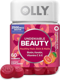 OLLY Hair Skin and Nails Gummies - Undeniable Beauty with Biotin 2500mcg Per 2 Gummies, Keratin & Vitamin C - Supports Healthy Hair, Skin, & Nails - Grapefruit Flavor - 60 Count