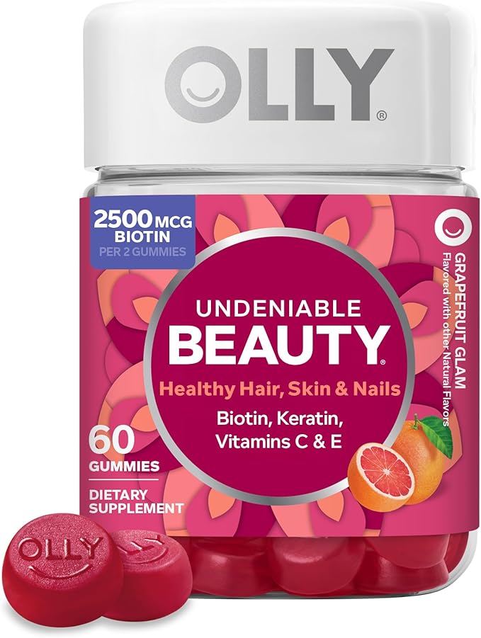 OLLY Hair Skin and Nails Gummies - Undeniable Beauty with Biotin 2500mcg Per 2 Gummies, Keratin & Vitamin C - Supports Healthy Hair, Skin, & Nails - Grapefruit Flavor - 60 Count