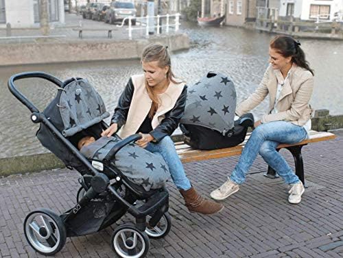 Dooky Hoody Cover for Baby Car Seat/Pram/Stroller/Pushchair, Universal Fit, Protects from Sun, Wind and Light Rain, UPF 50+ UV Protection, Easy to Install and Wash, Grey Stars