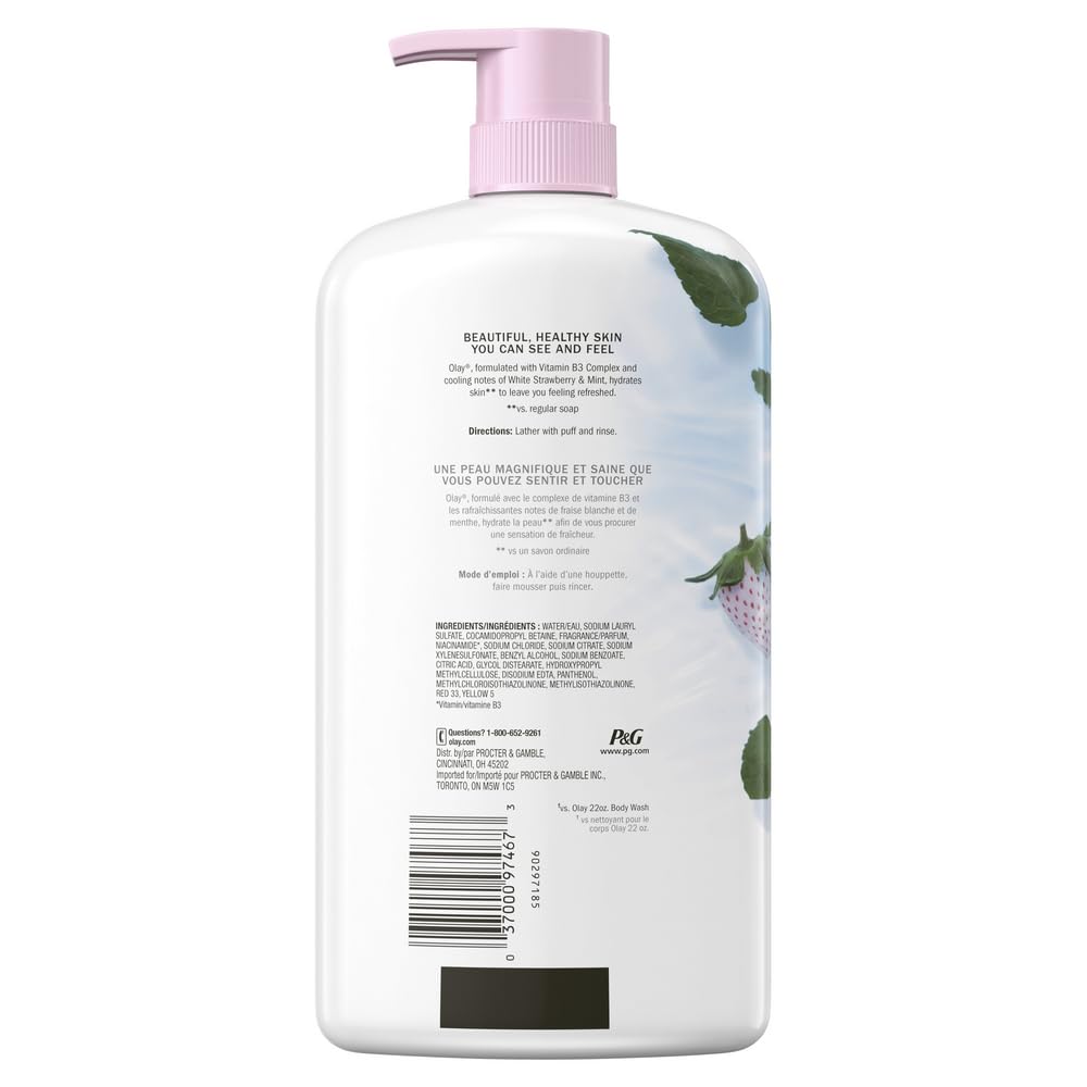 Olay Fresh Outlast White Strawberry & Mint Scent Body Wash for Women, 33 fl oz (Pack of 4)