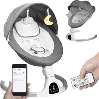 Bliss Gifts & Homewares Electric Baby Swing Seat I Portable Infant Swing with App & Bluetooth, Lullabies, 5 Point Harness, 5 Way Speeds and Remote Control I for Baby Boy Girl Infants Toddler (Black)