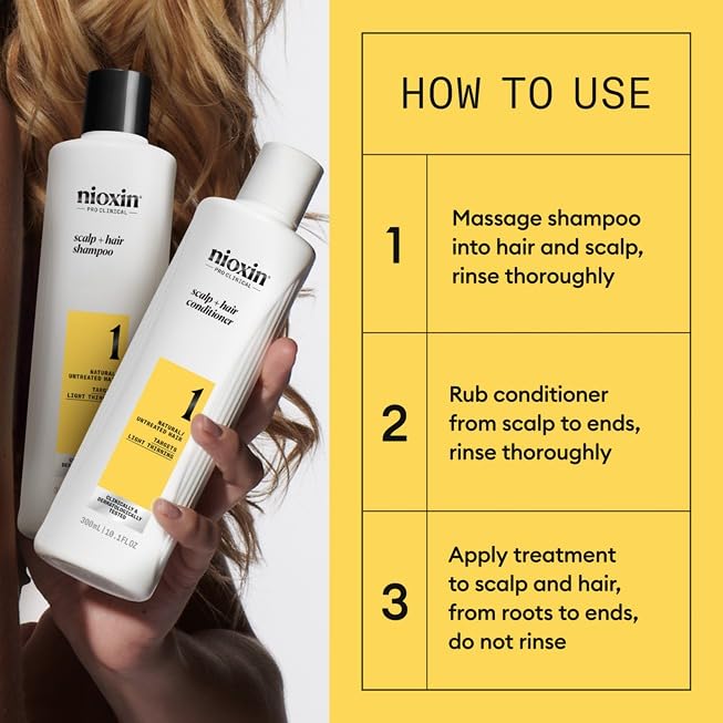 Nioxin Scalp + Hair Thickening System Kits | For Natural, Colored, & Damaged Hair with Light to Progressed Thinning | Strengthen & Boost Hair Density with Niacinamide & Biotin | 1 Month Supply