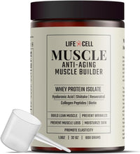 LifeCell Whey Protein – Anti-Aging Muscle Builder with Shiitake Mushroom, Collagen & Hyaluronic Acid – Unflavored, No Sugar Added, Soy-Free, Gluten-Free, 600g (18 Servings)
