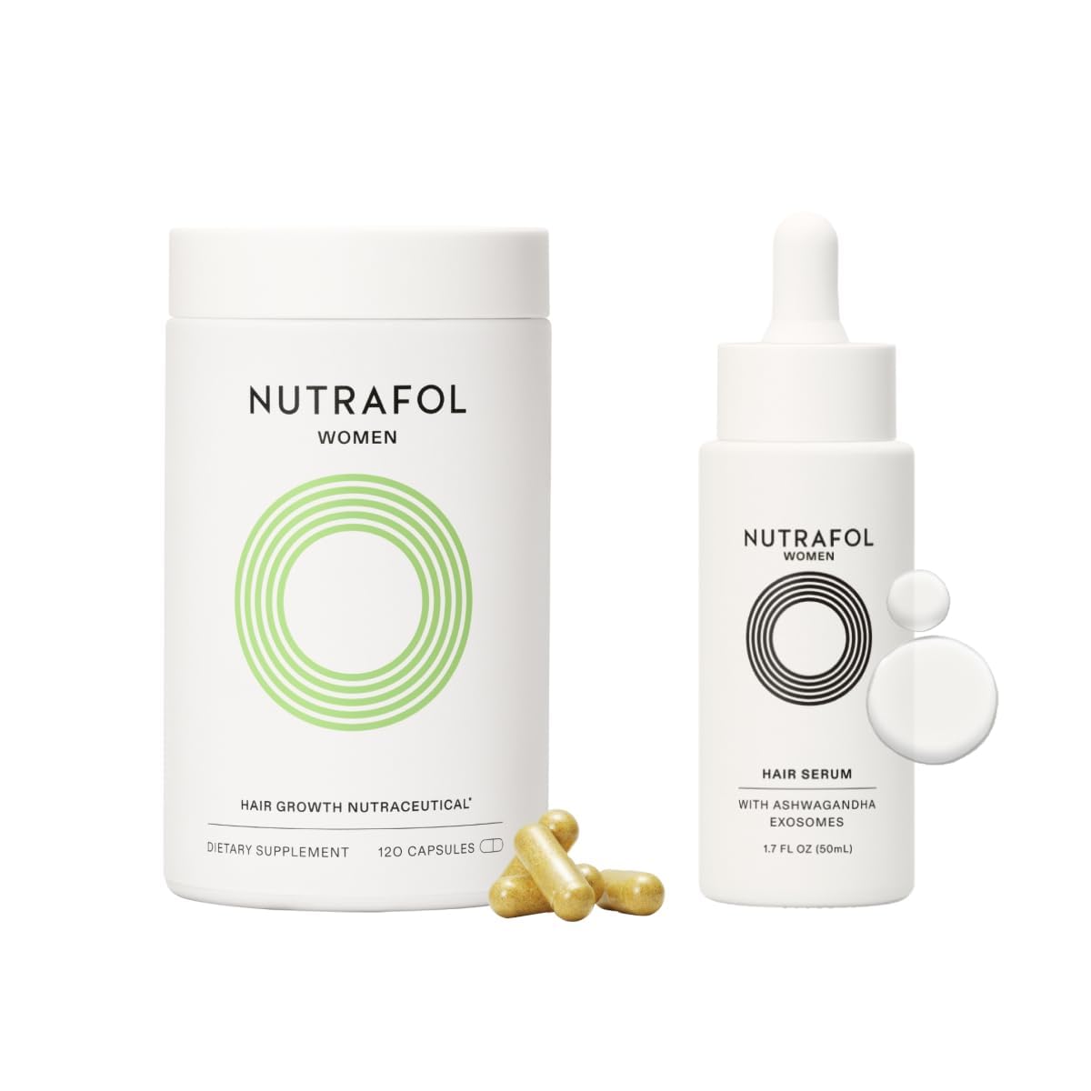 Nutrafol Women's Hair Growth Supplements and Hair Serum, Ages 18-44, Clinically Tested for Visible Thickness and Strength - 1 Month Supply, 1.7 Fl Oz Bottle