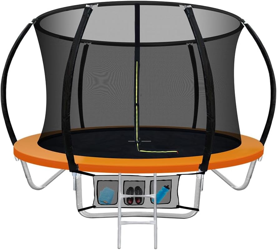 Everfit Trampoline for Kids 8ft 10ft 12ft , Outdoor Bouncing Children Gift, Step Ladder Enclosure Safety Net Cover,Orange