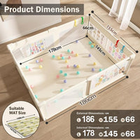 Extra Large Baby Play Pen for Toddlers with Pattern Anti-Slip Sturdy Play Yards Fence with 50 Balls, 4 Pull Rings, Ball Storage & Zipper Door (Beige)