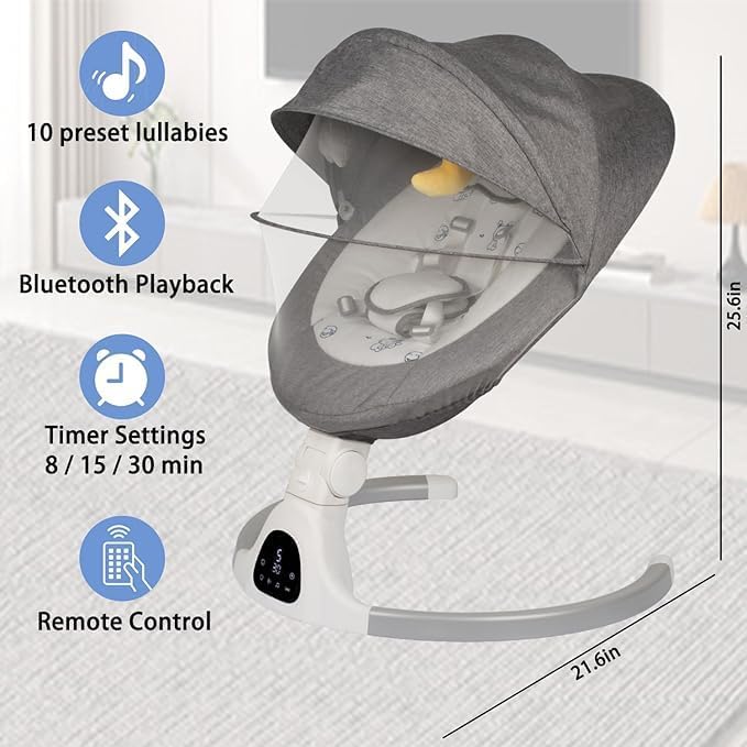 Bliss Gifts & Homewares Electric Baby Swing Seat I Portable Infant Swing with App & Bluetooth, Lullabies, 5 Point Harness, 5 Way Speeds and Remote Control I for Baby Boy Girl Infants Toddler (Black)