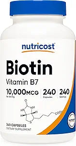 Nutricost Biotin (Vitamin B7) 10,000mcg (10mg) Vitamin Supplement, 240 Capsules - Vegetarian, Gluten Free, Quick Release, Non-GMO