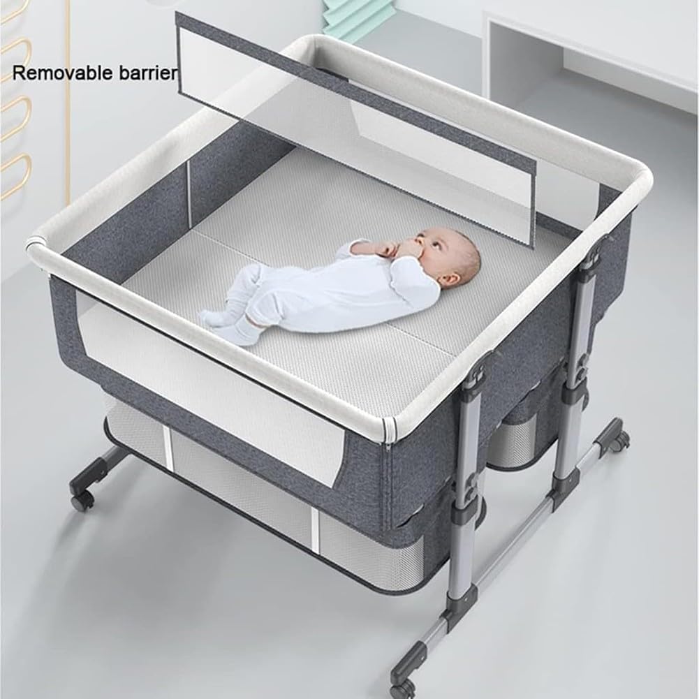 Twin Bassinet,Cosleeper Bassinet Bed Side Baby Bassinet with Storage Basket 6 Height Adjustable bassinet