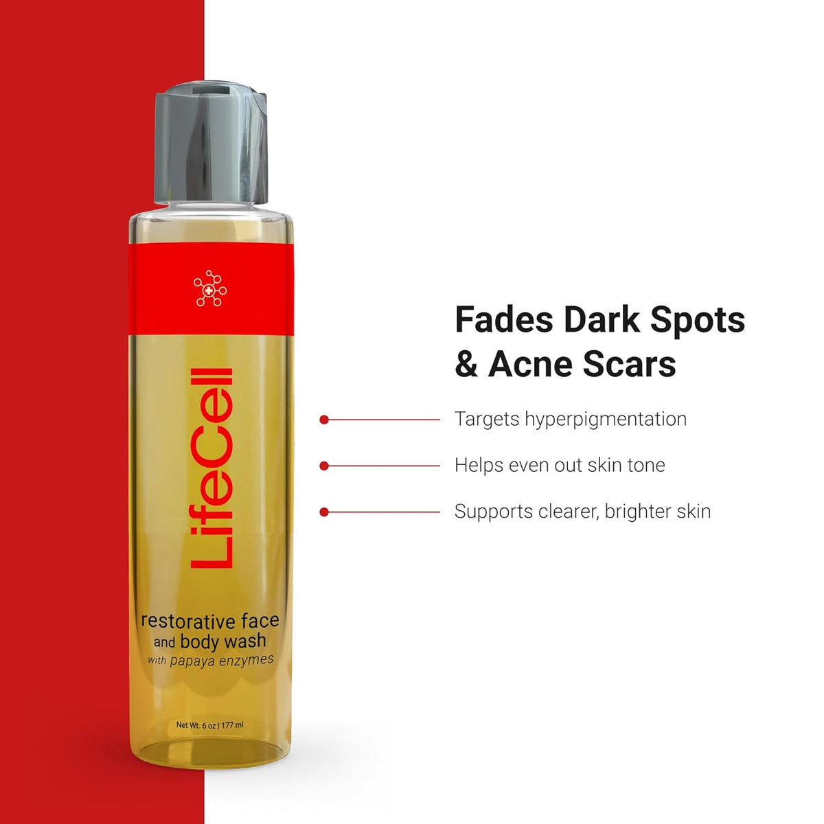 LifeCell Papaya Restorative Anti Aging Face and Body Wash – Gentle Exfoliating Cleanser for Hyperpigmentation, Acne Scars, Dark Spots & Dull Skin – 6oz