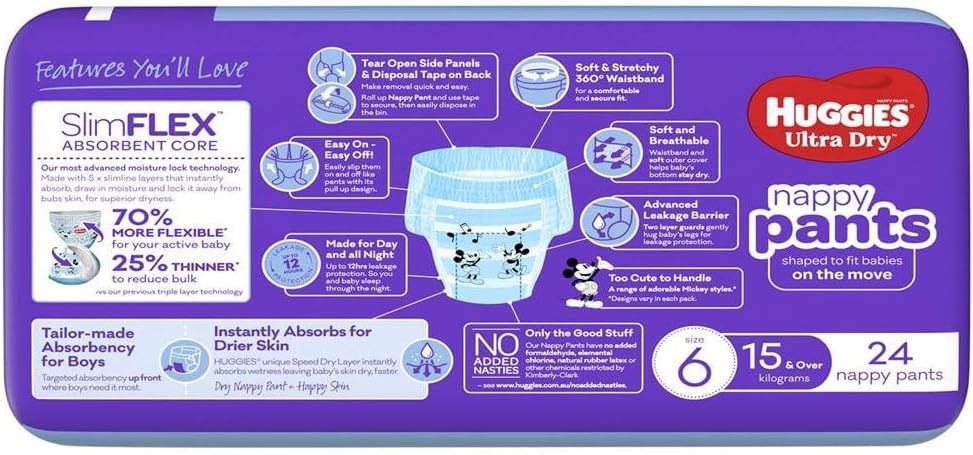 Huggies Ultra Dry Nappy Pants for 15 Plus Kg Boys (Pack of 24)