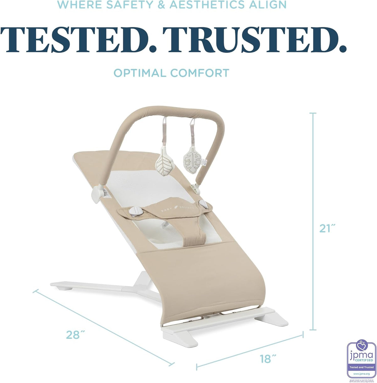 Baby Delight Alpine Deluxe Portable Bouncer, Infant, 0-6 Months, 100% GOTS Certified Cotton Fabric
