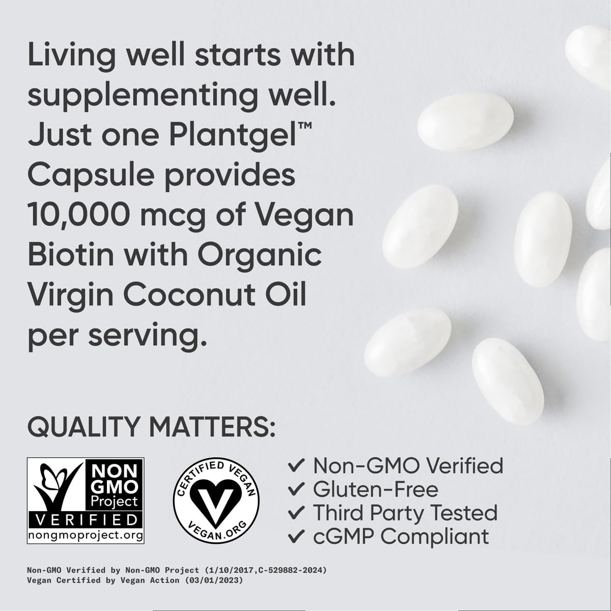 Sports Research® Biotin 10,000mcg with Organic Coconut Oil - Biotin (Vitamin B7)  120 Veggie Softgels