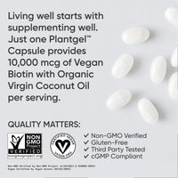 Sports Research® Biotin 10,000mcg with Organic Coconut Oil - Biotin (Vitamin B7)  120 Veggie Softgels