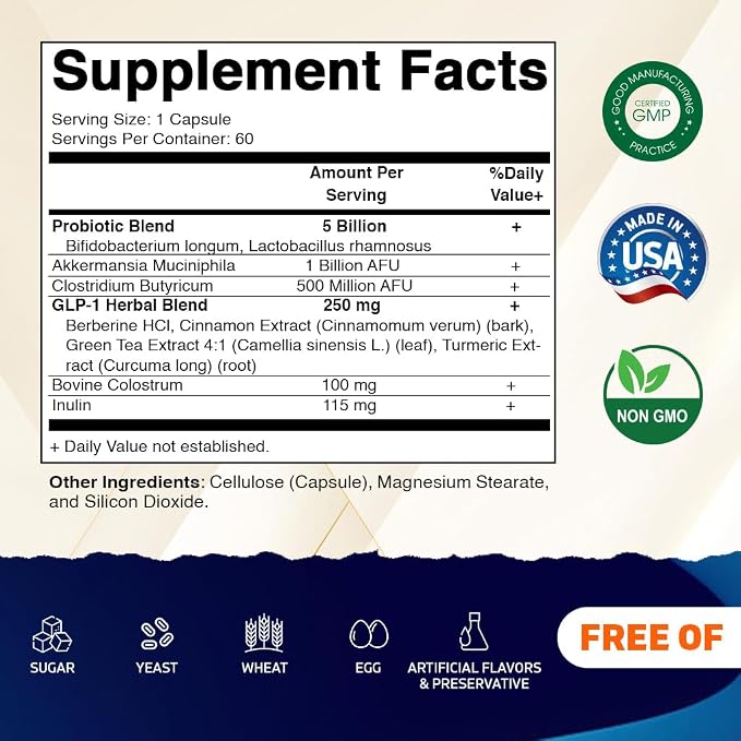 Vitamatic GLP-1 Support Supplement for Men & Women 60 Capsules - Made with Akkermansia, Probiotics, Prebiotic- 2 Pack