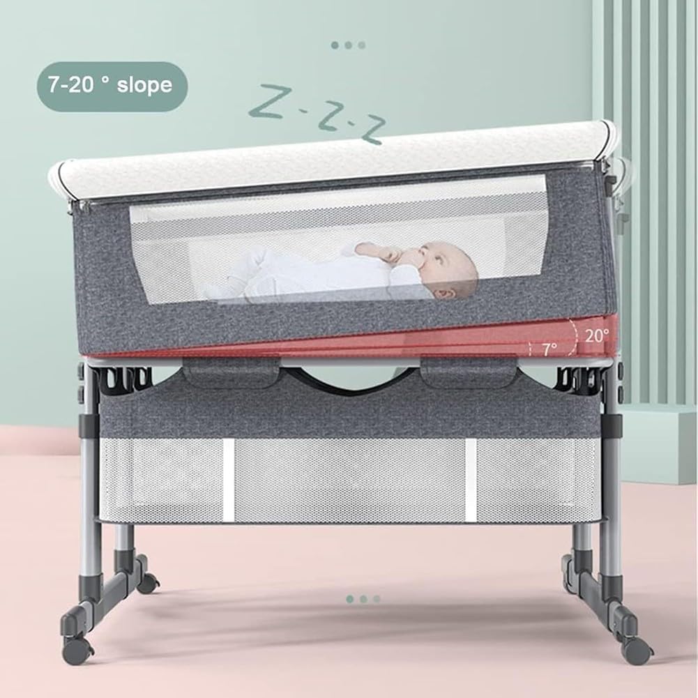 Twin Bassinet,Cosleeper Bassinet Bed Side Baby Bassinet with Storage Basket 6 Height Adjustable bassinet