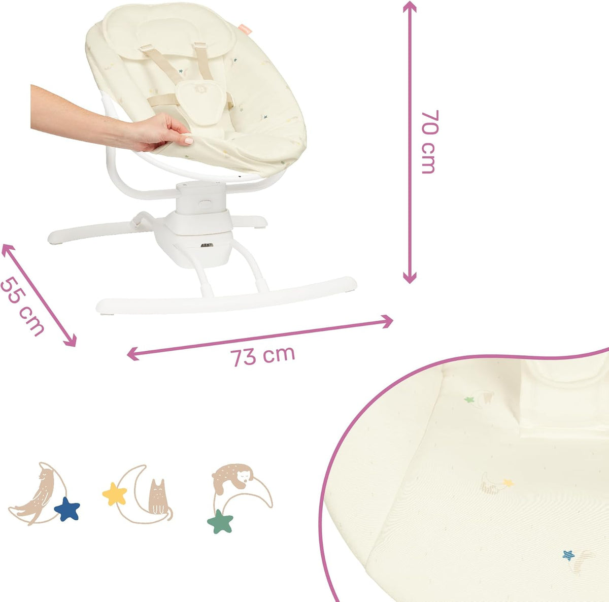 Badabulle Baby Swing Buddy Cream, Remote Control Electric Side-to-Side Baby Swing Chair from birth - 3 swing speeds - 8 lullabies - Play arch