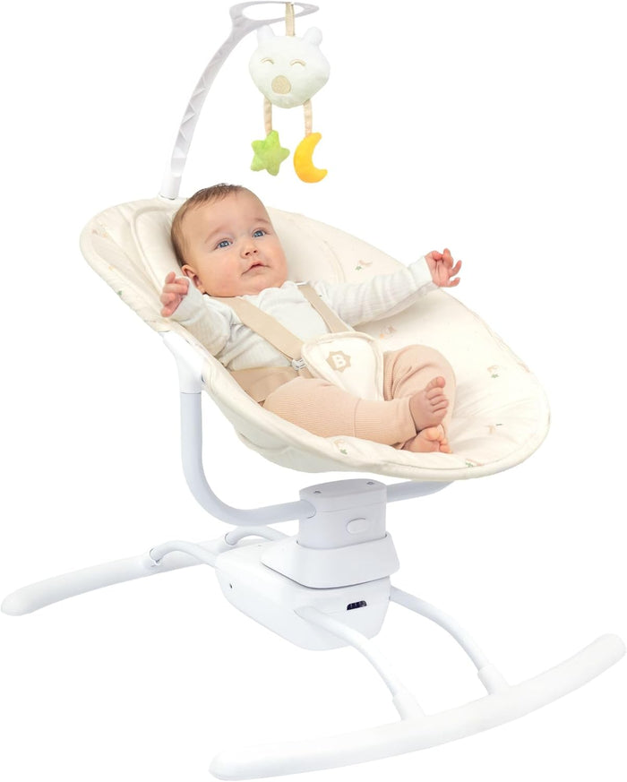 Badabulle Baby Swing Buddy Cream, Remote Control Electric Side-to-Side Baby Swing Chair from birth - 3 swing speeds - 8 lullabies - Play arch