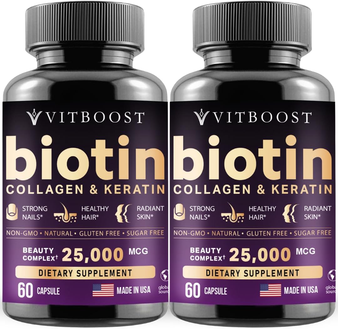 Biotin with Hyaluronic Acid, Collagen and Keratin – 25000 mcg Hair Growth Vitamins for Men and Women – Nails and Skin, USA Made - Third Party Tested, B1, B2, B3, B6, B7 Complex - 120 Capsules
