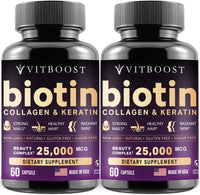 Biotin with Hyaluronic Acid, Collagen and Keratin – 25000 mcg Hair Growth Vitamins for Men and Women – Nails and Skin, USA Made - Third Party Tested, B1, B2, B3, B6, B7 Complex - 120 Capsules