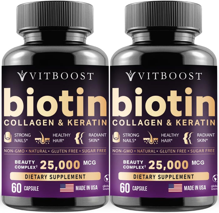 Biotin with Hyaluronic Acid, Collagen and Keratin – 25000 mcg Hair Growth Vitamins for Men and Women – Nails and Skin, USA Made - Third Party Tested, B1, B2, B3, B6, B7 Complex - 120 Capsules