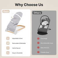 Portable Baby Bouncer Seat, Newborn to Toddler(0-12 Months), 3 Modes of Use with Rocker and Stationary, Convenient Babies Bouncer Seat and Portable Baby Chair Includes Toys Bar & Hanging Toys