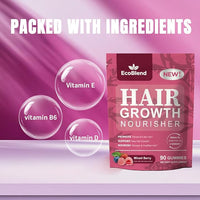 Hair Growth Gummies Women Vitamins—excellerator Nourish Hair and Nail Promote Fuller Locks with a Natural, Gentle Formula—Filled Gummies—Mixed Berry Flavor—90 Count (45-Day Supply)
