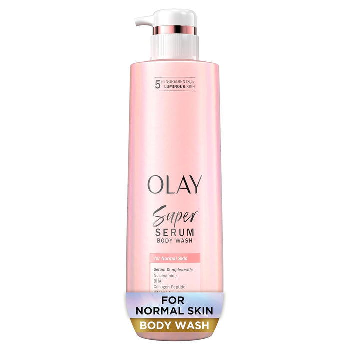 Olay Super Serum Body Wash for Normal Skin, 24hr Long Lasting Hydration, 5+ Ingredient Serum Complex for Bright Even Firm Luminous Skin, 18.5 fl oz