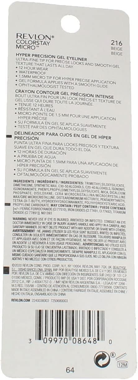 REVLON Colorstay Micro hyper Precision Gel Eyeliner, Waterproof, Long wearing, 0.009 oz, beige