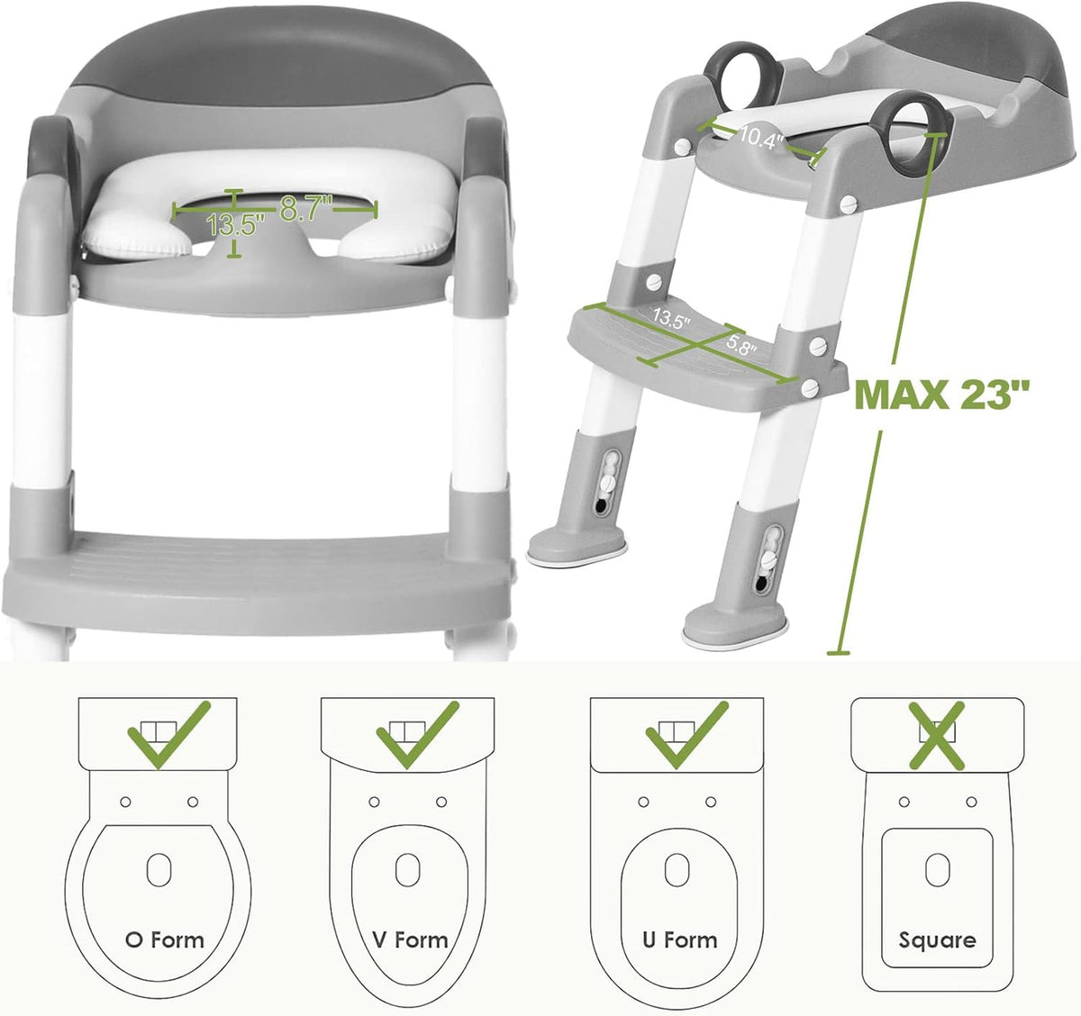 Potty Training Toilet Seat with Step Stool Ladder for Boys and Girls Baby (Gray)