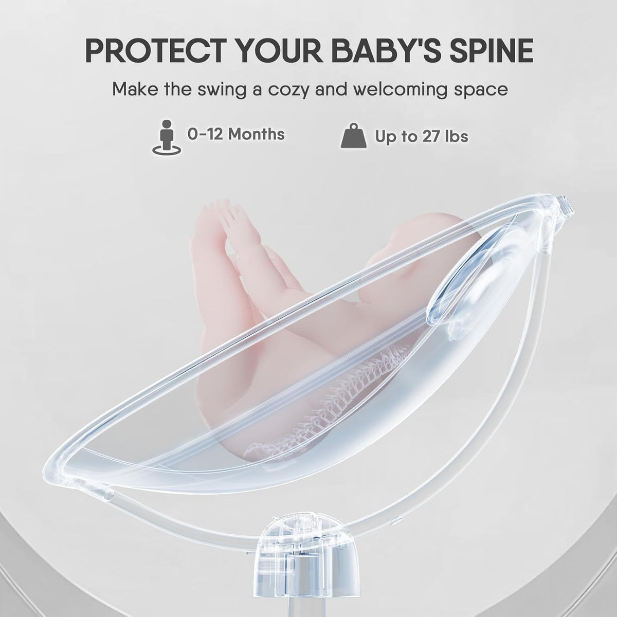 Baby Swings for Infants, Electric 3D-Motion Baby Swings with 7 Modes, 5-Point Harness, APP Control (7-33lbs)
