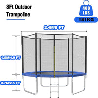 8FT Trampoline for Kids with Safety Enclosure Net，Outdoor Trampoline with Basketball Hoop