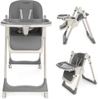 3 in1 High Chair, Easy Clean Foldable Highchair with Adjustable Height, Reclining Mode, 5-Point Safety, Removable Tray, Lockable Wheels, Washable Cushion, Idealfor Babies & Toddlers, Grey
