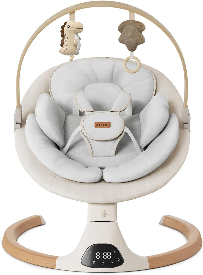 Baby Swings for Infants, Monamii Baby Swing, Bluetooth Infant Swing with Music Speaker, 5 Speeds and Remote Control, Indoor & Outdoor Use (Beige)