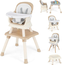 INFANS 8 in 1 Baby High Chair, Convertible Highchair for Babies and Toddlers(Light Brown)
