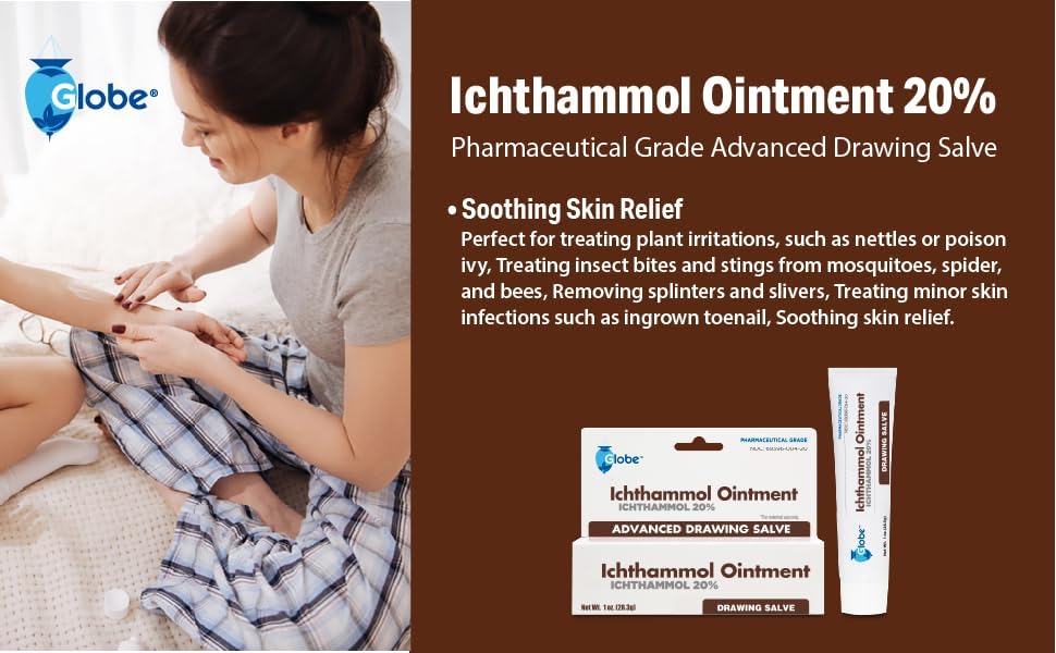 Globe Ichthammol Ointment 20% (Drawing Salve) 1 OZ - Soothing Skin Relief