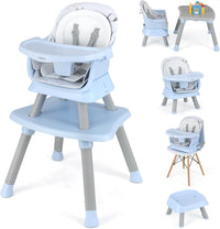 INFANS 8 in 1 Baby High Chair, Convertible Highchair for Babies and Toddlers (Blue)