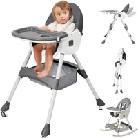 Portable Baby High Chair, 6 in 1 Convertible High Chairs for Babies & Toddlers with 5-Point Safety Harness